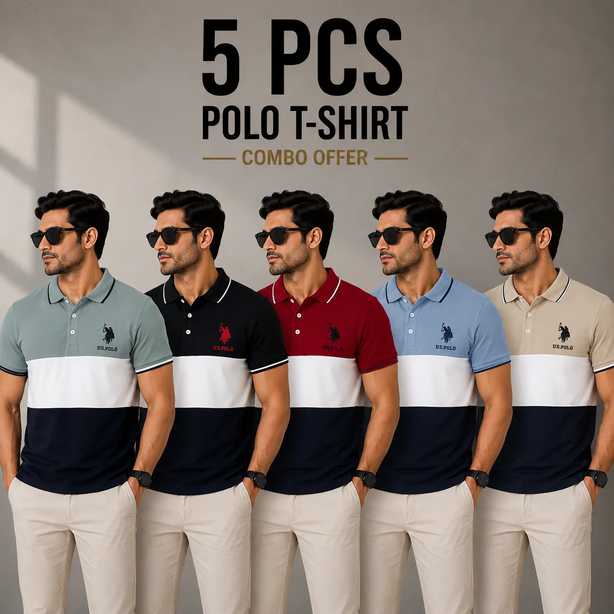 5 PCS Premium US Polo T-Shirt Combo