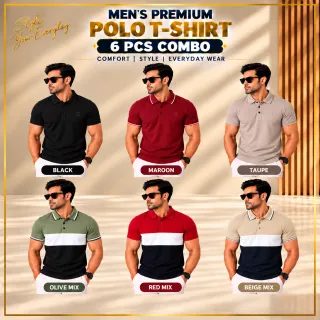 Men's Premium Polo T-Shirt – 6 Pcs (Solid & Multi Mix Combo) thumbnail 1